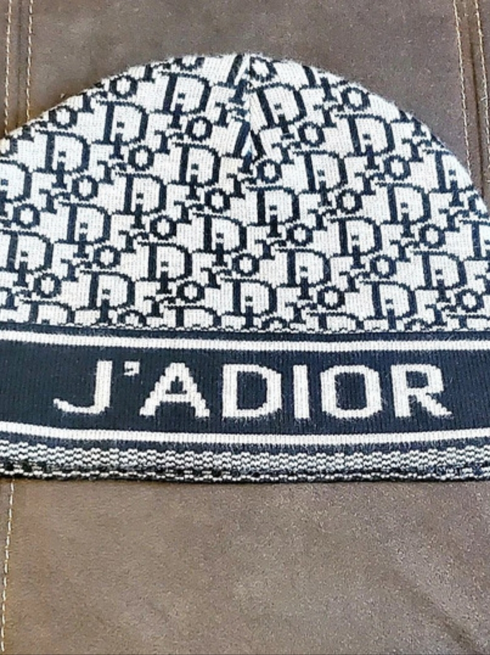 Dior J'Adior Monogram Knit Beanie in Black , White & Gray